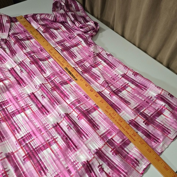 Soft Surroundings Shirt Womens XL Pink‎ White Button Up Long Sleeve Artsy Sheer - Picture 13 of 14